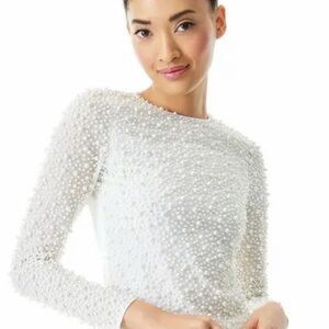 Alice + Olivia White Beaded Blouse
